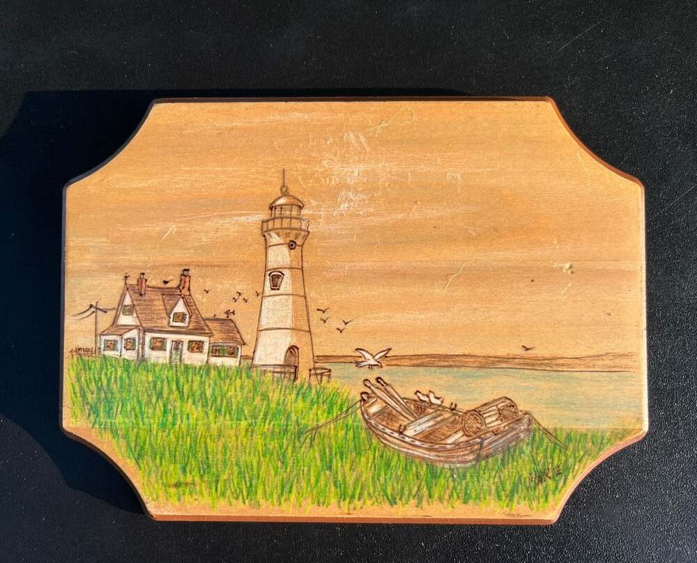 Hand-Drawn Nautical Lighthouse and Boat Wood Wall Plaque